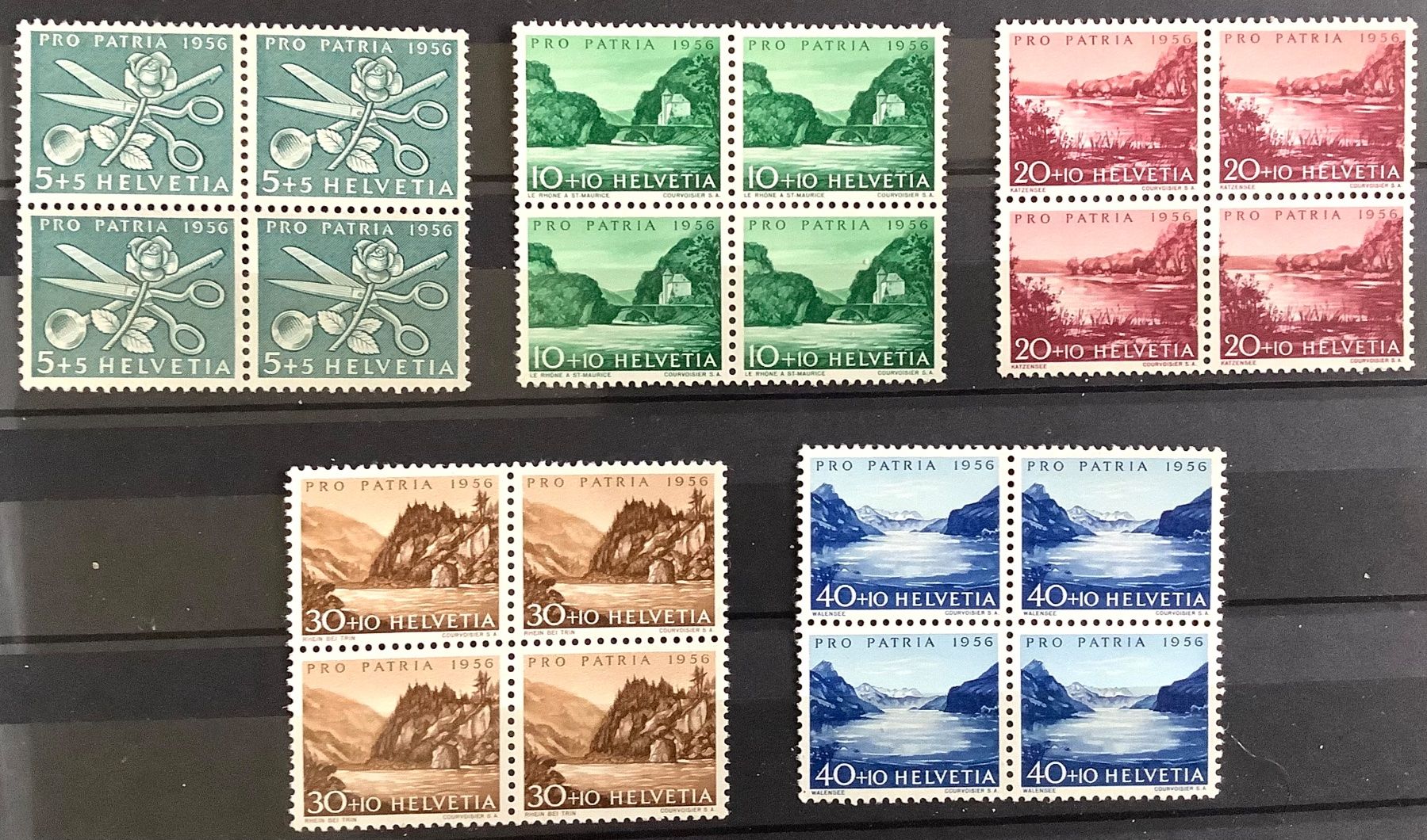 Tutti i francobolli: 1956 Pro Patria Viererblock Satz ** – Nuovo (secondo la descrizione) da Liestal venduto da Skunk02