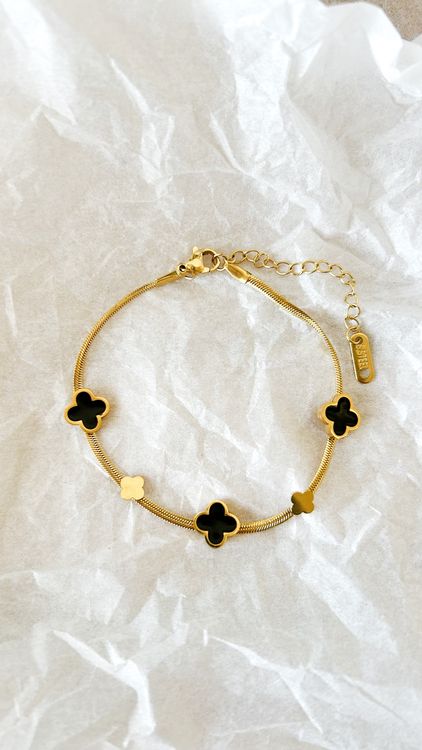 Gkaopi 4 Armband Set Damen - Vergoldete Kleeblatt Armbänder Mit Zirkonia