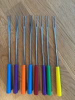 8 Fonduegabeln mit bunten Griffen Edelstahl
