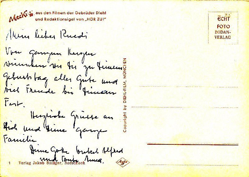 Cartoline postali: Mecki - Wir sind glücklich + c1960 – Usato da Emmenbrücke venduto da teestube 1