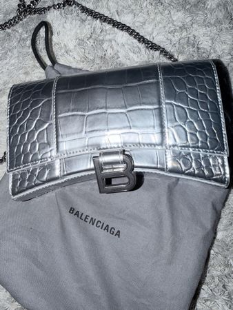 Balenciaga Damen Tasche silber Kroko Leder mit Kette guter Z