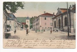 COUVET animée, gel. 1904 Postauto-Post Regional, Stabstempel