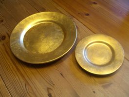 2er-Set Keramik Dekoteller Gold | Ø 30cm & 19cm Blattgold