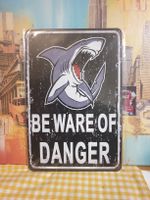 Metallschild "Beware of Danger" - Hai-Motiv, Neu!