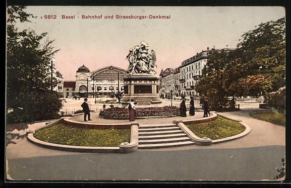 Ansichtskarten: Basel, Bahnhof und Strassburger-Denkmal – Gebraucht aus Berlin von bartko-reher