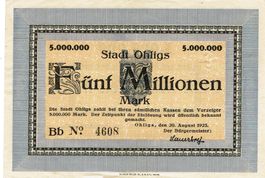 Ohligs 5 Mil.Mark Serie Bb 20.08.1923 VZ-VZ+