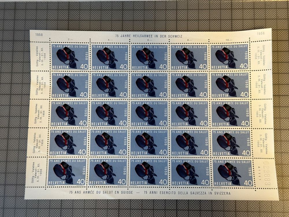 1958 Bogen 75 JAHRE HEILSARMEE IN DER SCHWEIZ 5 ANS RMÉE DU (Neu ...