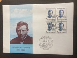 Schweiz 1966 Ersttagsbrief Heinrich Federer 4er-Block Brienz