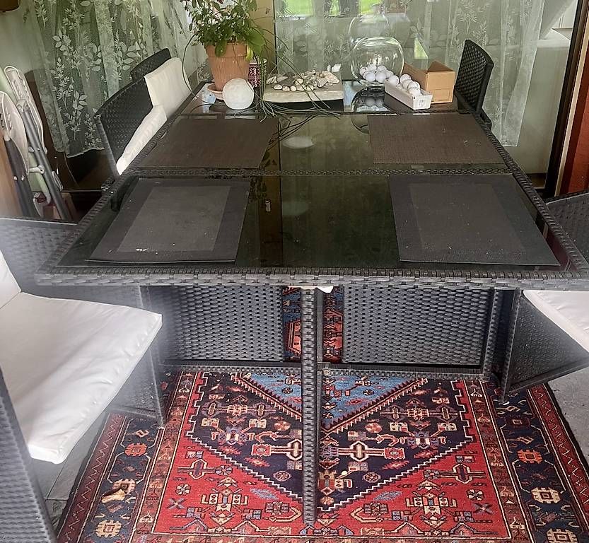 Tischset: Gartentisch rattan mit 6 Stühlen – Gebraucht aus Sevelen von Pbr0 1