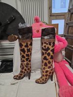 Sehr lange Echtleder Stiefel Gr. 36 – Cow Print – 10 cm Absa