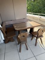 Rustikale Eckbankgruppe, Tisch, 2 Stühle, Holz, Vintage