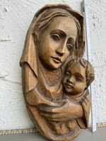 Vintage Madonna-Statue mit Jesuskind, handgeschnitzte Holzsk