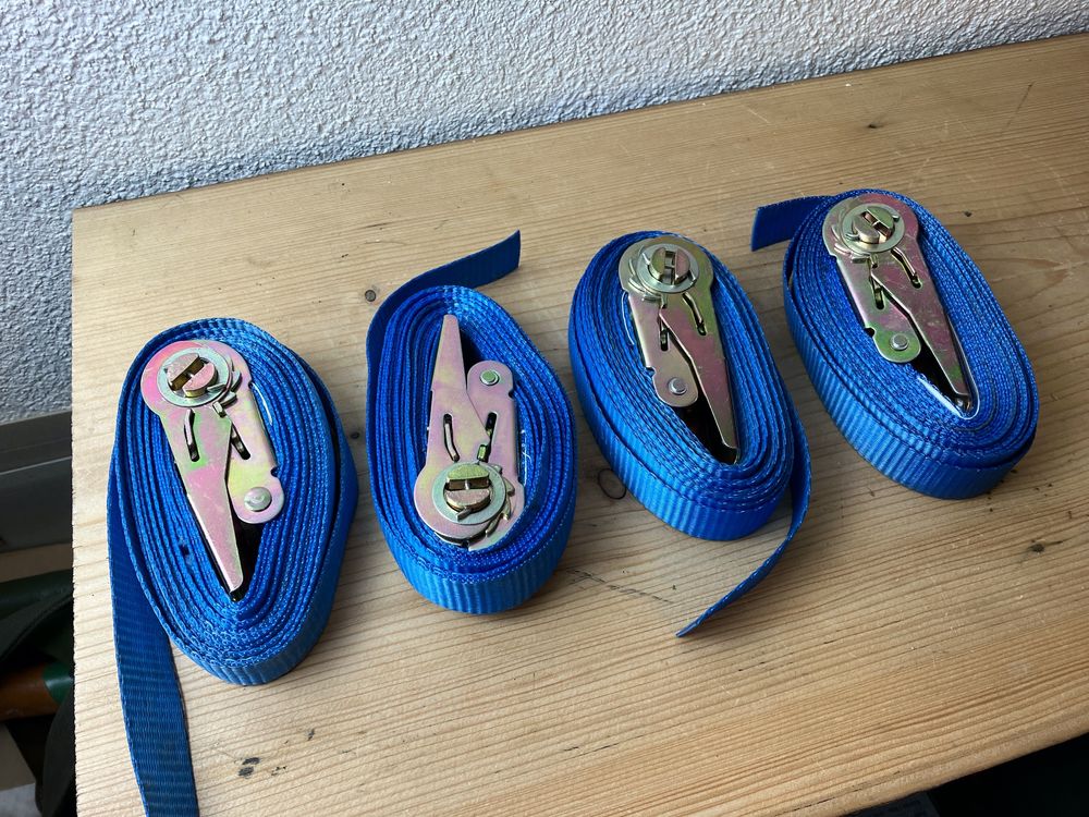 Produktbild von CARTMAN 6er-Pack Ratschen-Spanngurte – 2,5 Cm X 4,57 M, Blau, Mit Kunststoff-Endhaken – Zugkraft 680 Kg – Für Transport & Ladungssicherung