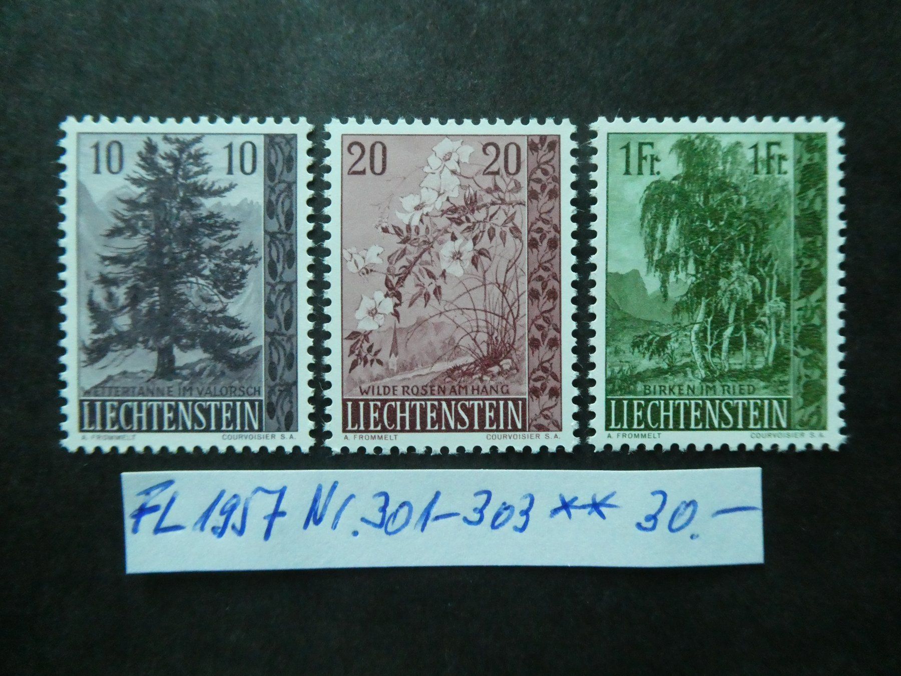 Tutti i francobolli: FL 1957 Nr. 301-303 postfrisch – Usato da Lausen venduto da Herbamare01
