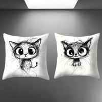 🐾  Retro Kissenbezug Katze Skizze – 2er-Set 🖤✨
