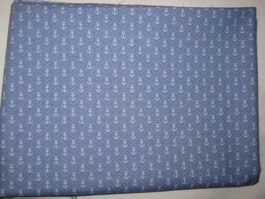 Baumwollstoff blau / kleine weisse Anker