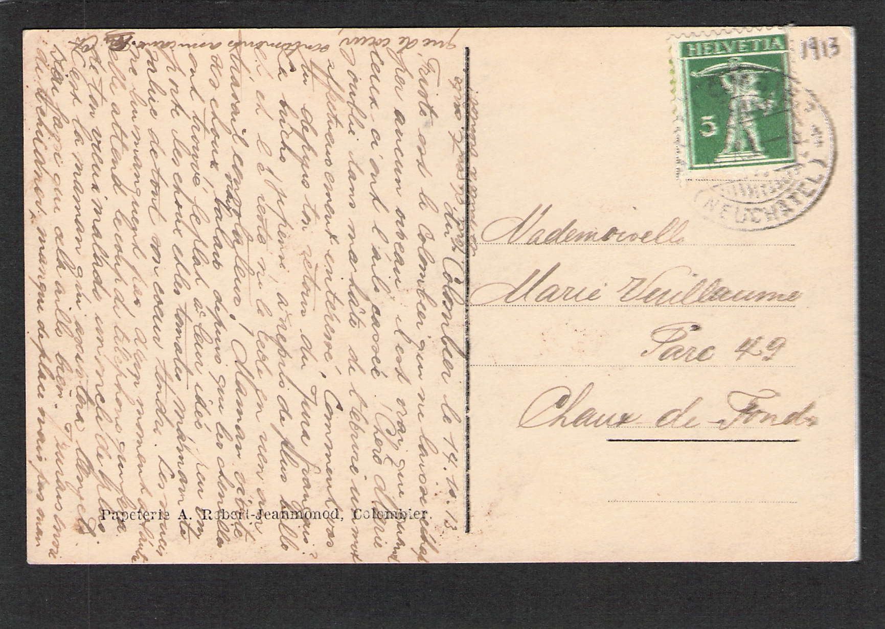 Cartoline postali: CP,NE Colombier , 1913 – Usato da Reichenburg venduto da Pipo-67 1