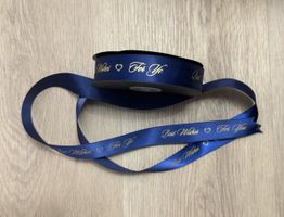 Ruban satin bleu marine inscription dorée état neuf 45 met.