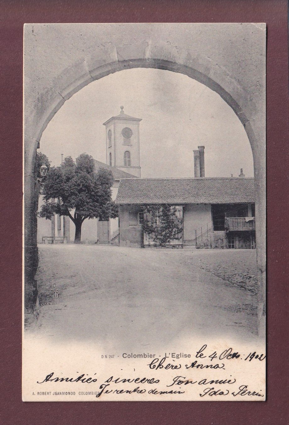 Cartoline postali: COLOMBIER - Eglise - 1902 – Usato da Pully venduto da nicecards