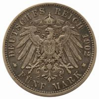Königreich Preussen 5 Mark 1902 Kaiser Wilhelm II. Silber