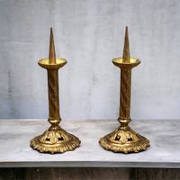 Kerzenständer Neugotisch Bronze feuervergoldet 1890J, antik