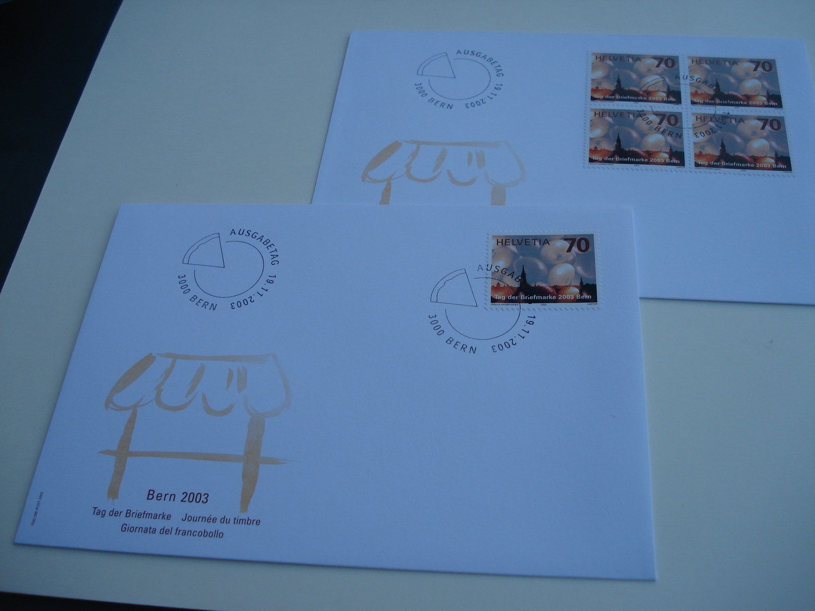 Alle Briefmarken: Marke Zibelemärit 2003, FDC EInzel+ 4erblock, 2 Be – Gebraucht aus Niederwil AG von morostahu 1