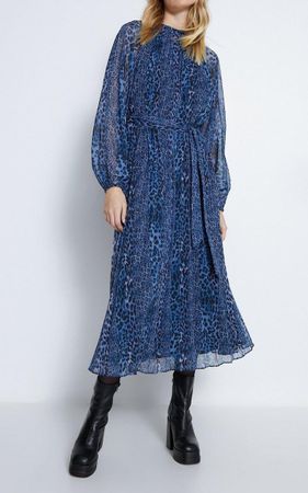 Warehouse Leo Print Plisiertes Midikleid