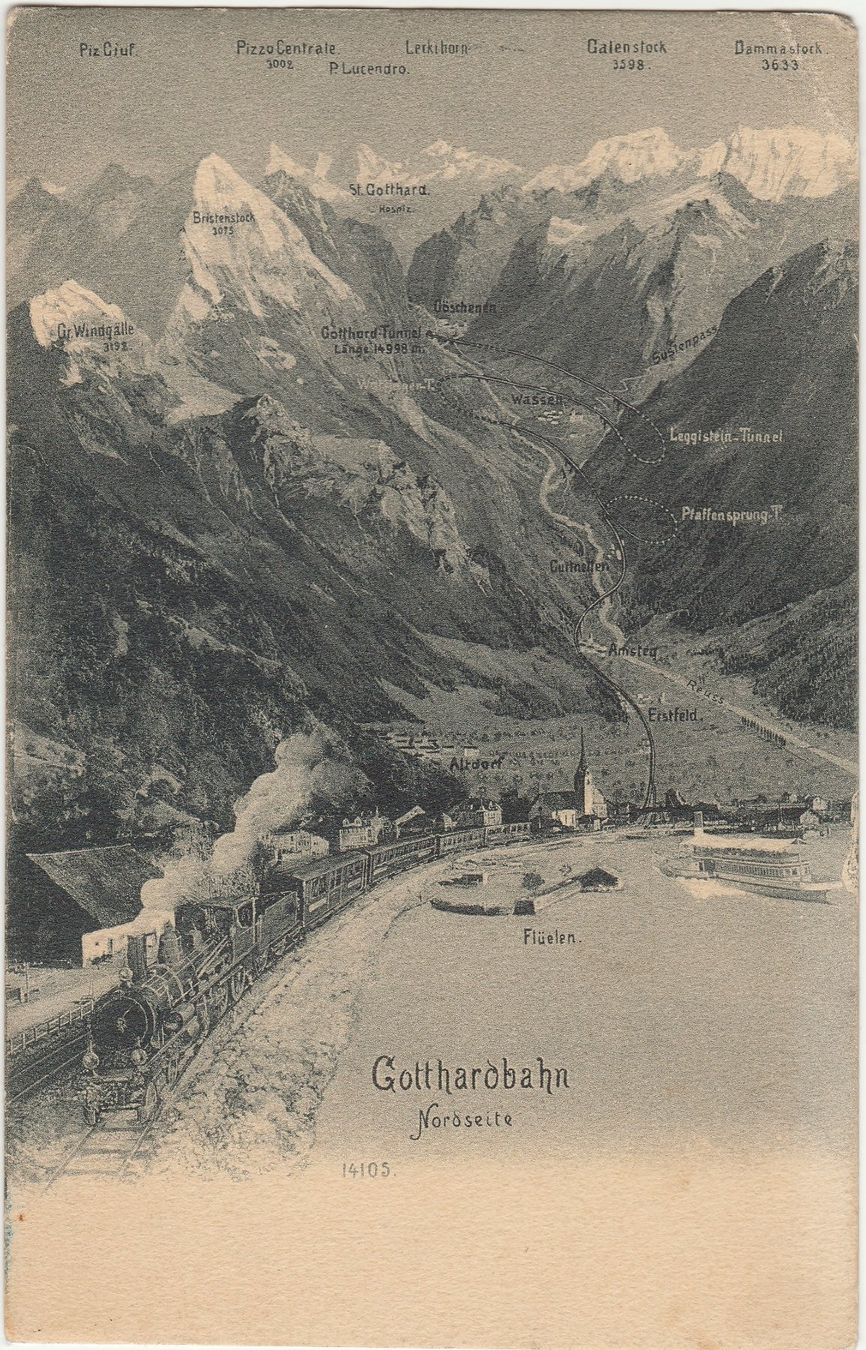 Ansichtskarten: Gotthardbahn, Nordseite - Flüelen – Gebraucht aus Fällanden von Blausegelfliege 2