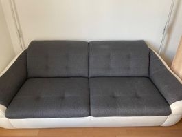 Sofa grau weiss Textil Kunstleder gebrauchter Zustand