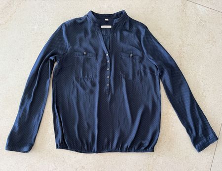 Chemise Esprit bleu marine à pois manches longues bon état M