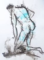 Gr. Tuschezeichnung: Kneeling blue