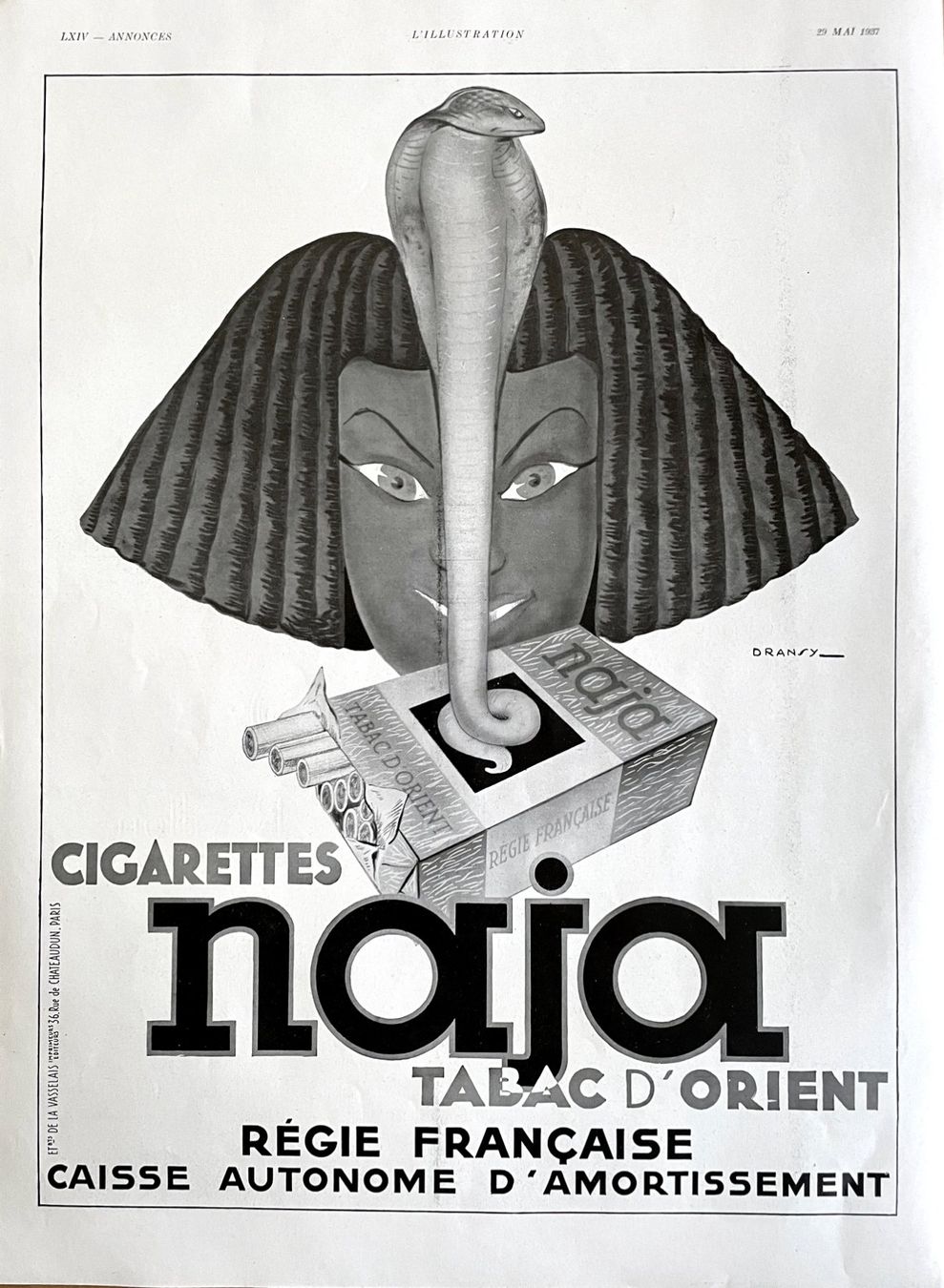 Foto & Immagini: Naja Cigarettes - Alte Werbung / Publicité 1937 – Usato da Savagnier venduto da Ne2065