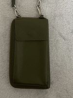 Joli étui bandoulière en cuir véritable, couleur olive