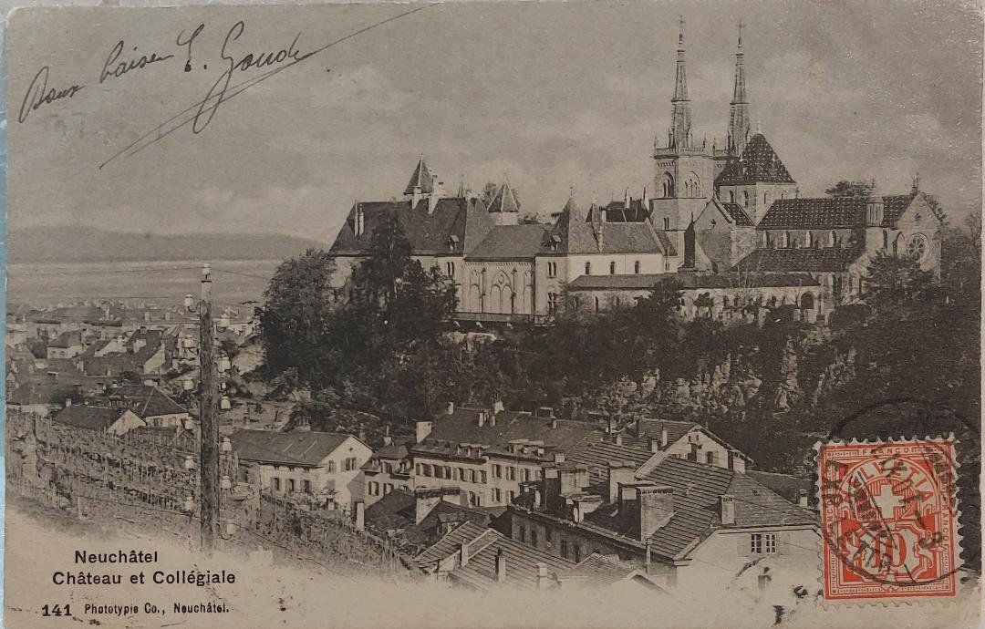 Cartoline postali: NEUCHÂTEL - Château et Collégiale - 1907 – Usato da Delémont venduto da Domdom1