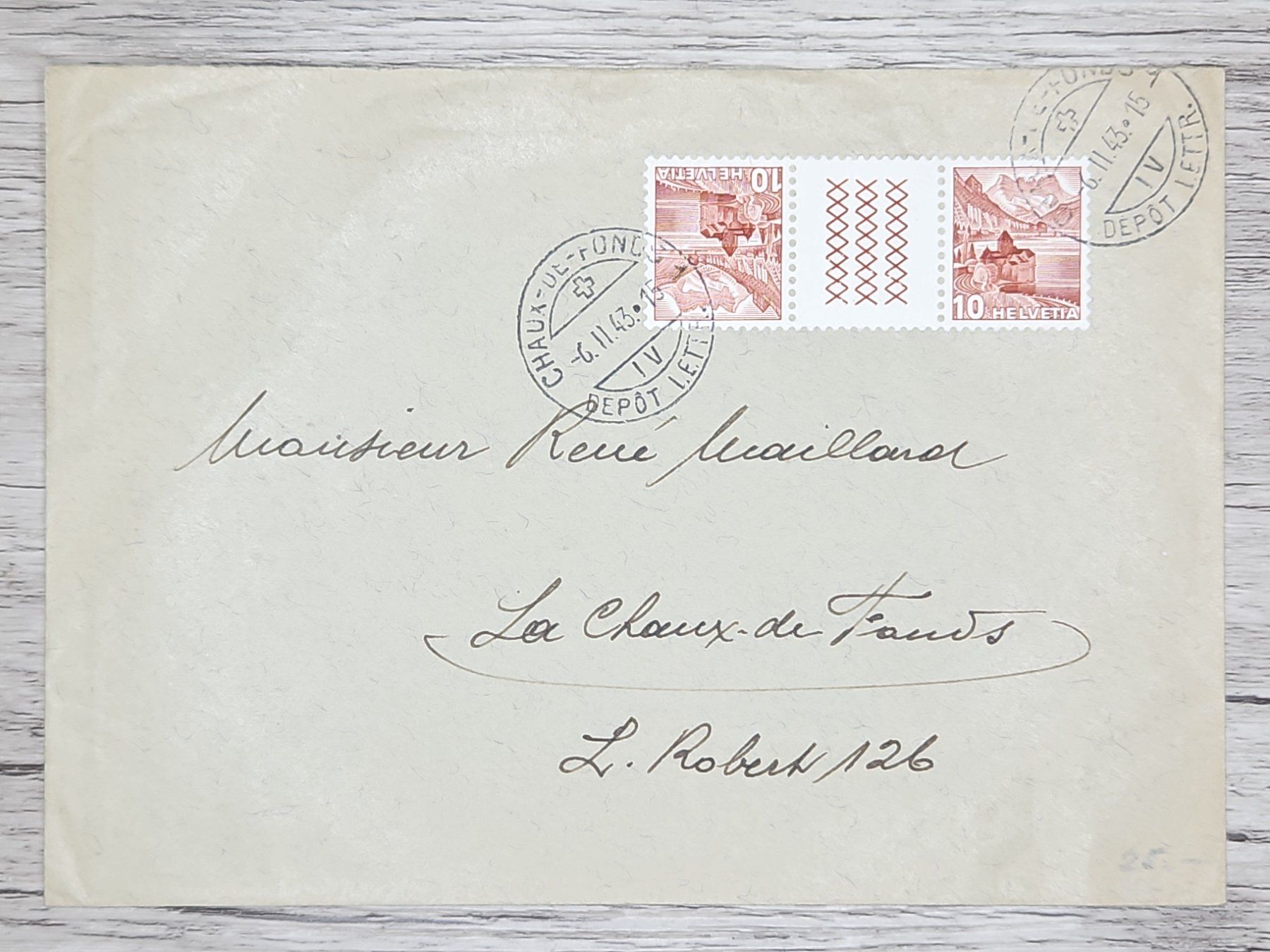 Tutti i francobolli: CL21 Enveloppe + Timbre Suisse 1943 – Usato da Cousset venduto da Patrick_Collections