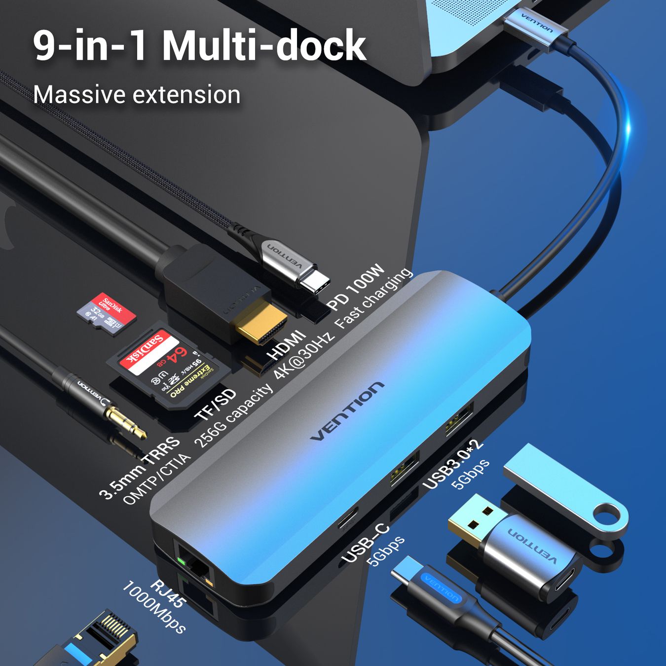 Unità & Adattatore: Multifunction USB-C 9in-1 HDMI, USB-C, RJ45, 3.5mm – Nuovo e nell'imballaggio originale da Dietlikon venduto da Salesmax 2