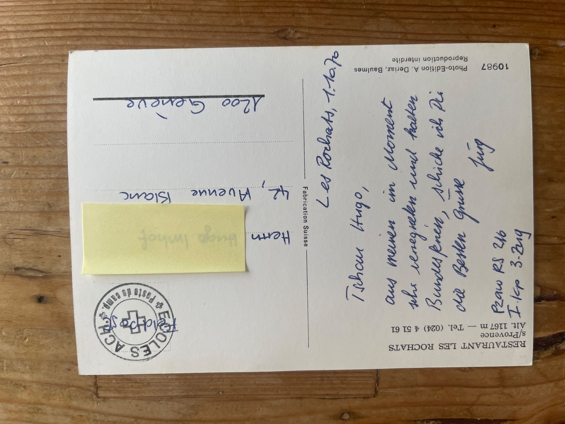 Cartoline postali: Ansichtskarte Les Rochats s/Provence – Usato da Binningen venduto da nussbaum04 1