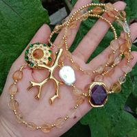 81cm Citrin Amethyst Perle Halskette Collier Sautoir Citrine