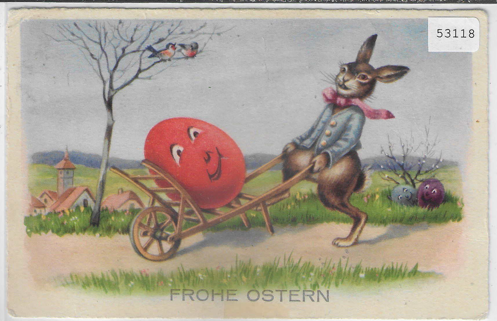 Cartoline postali: Frohe Ostern - Osterhase mit Riesenei – Difettoso da Ettingen venduto da Kartenplanet