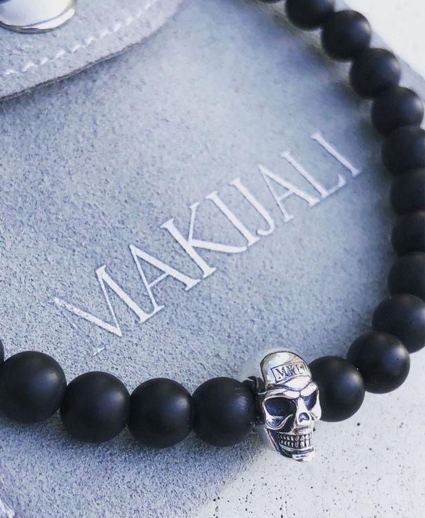 Makijali Totenkopf Armband Onyx Perlen Silber 925 *NEU* 2