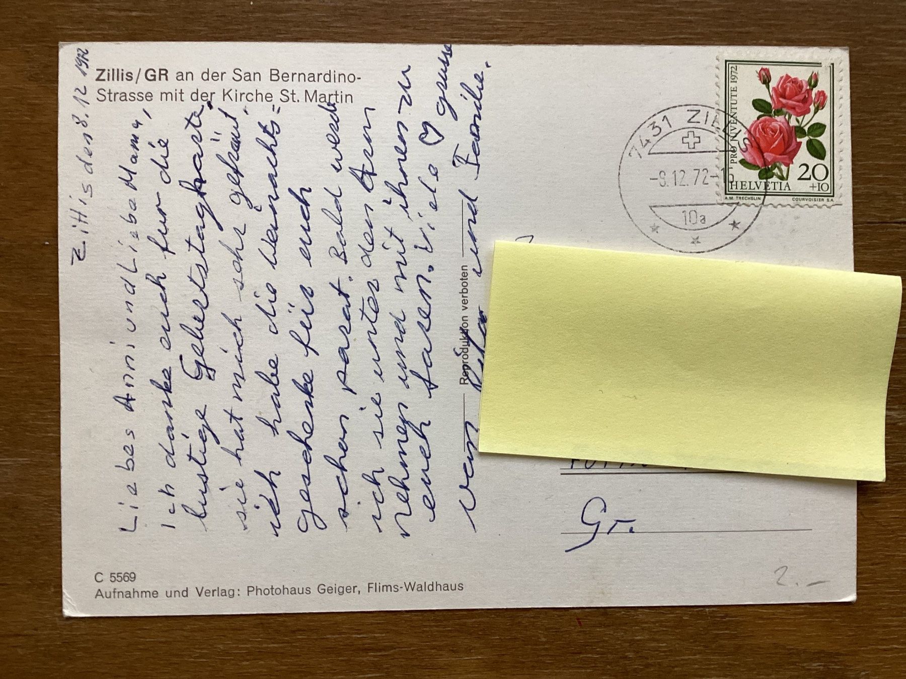 Cartoline postali: AK Zillis GR 1972 – Usato da Zürich venduto da tol_b7c7 1