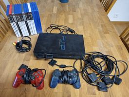 Playstation 2 mit 2 Controllern und diversen Games