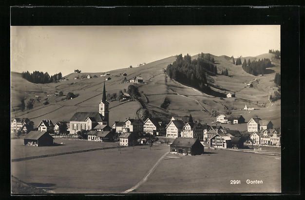 Cartoline postali: Gonten, Ortstotale mit Blick zur Kirche – Usato da Berlin venduto da bartko-reher