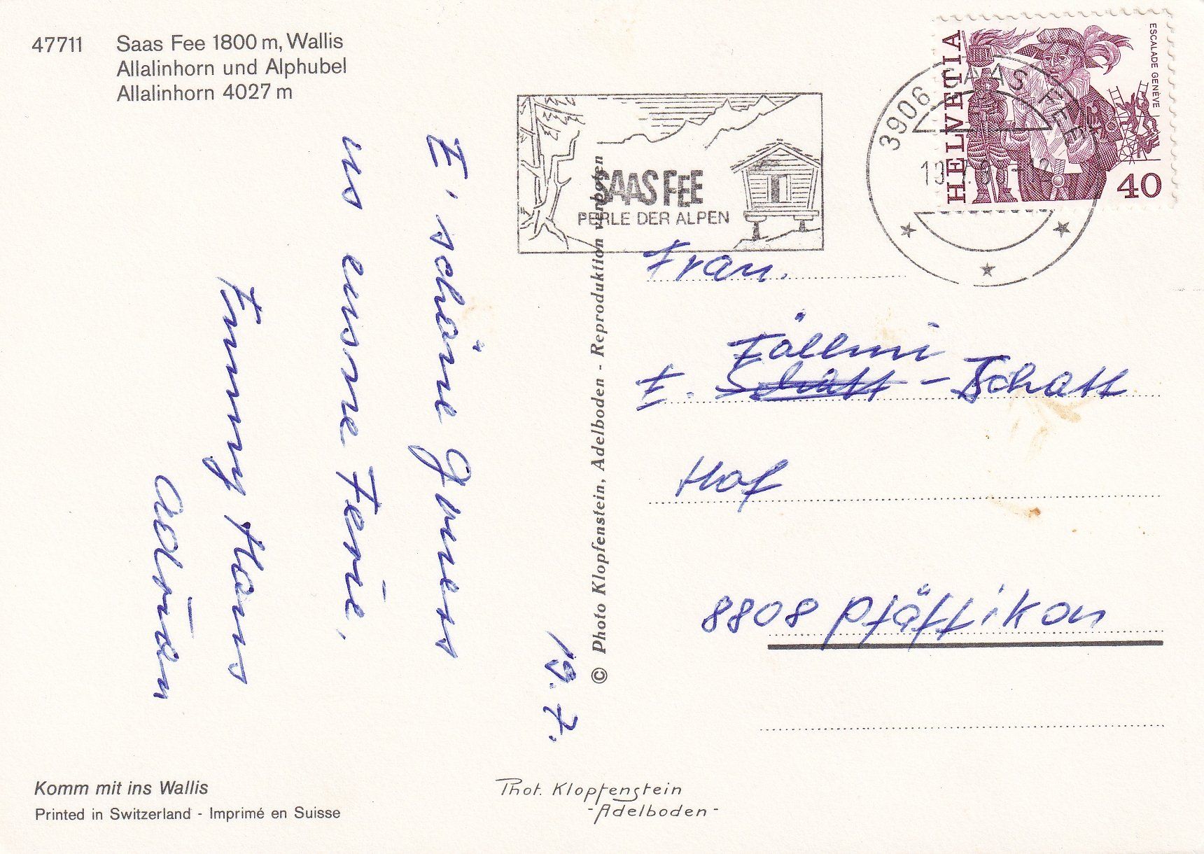 Cartoline postali: Saas Fee (Wallis) /ay – Usato da Hombrechtikon venduto da Rudolf07 1