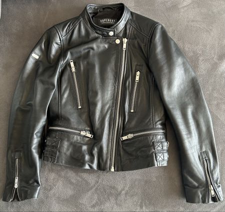 Superdry Lederjacke, Schwarz, Grösse 38