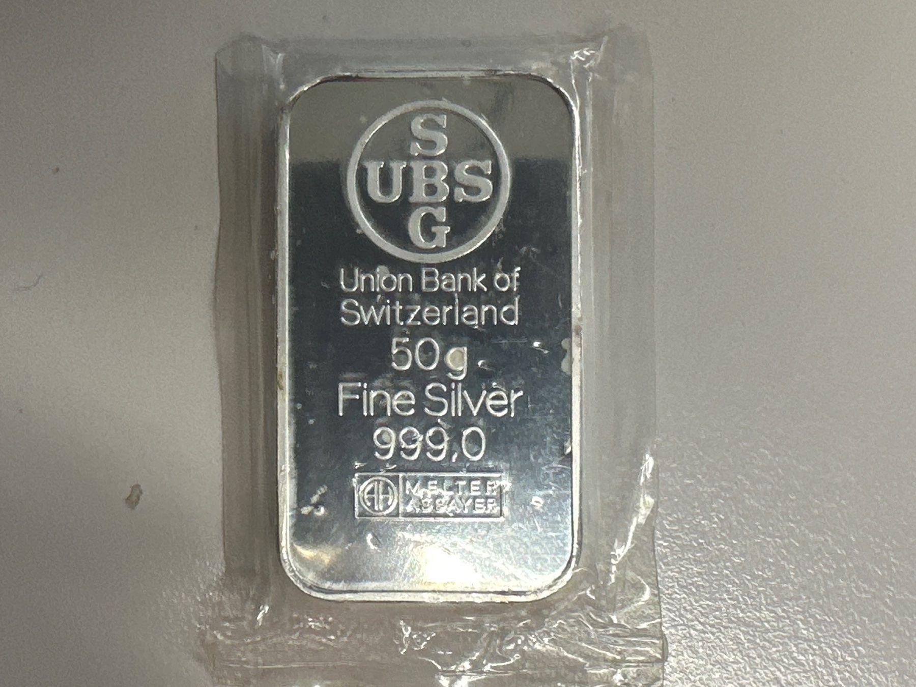 Metalli preziosi: 50g Silberbarren UBS – Nuovo e nell'imballaggio originale da Herisau venduto da herau