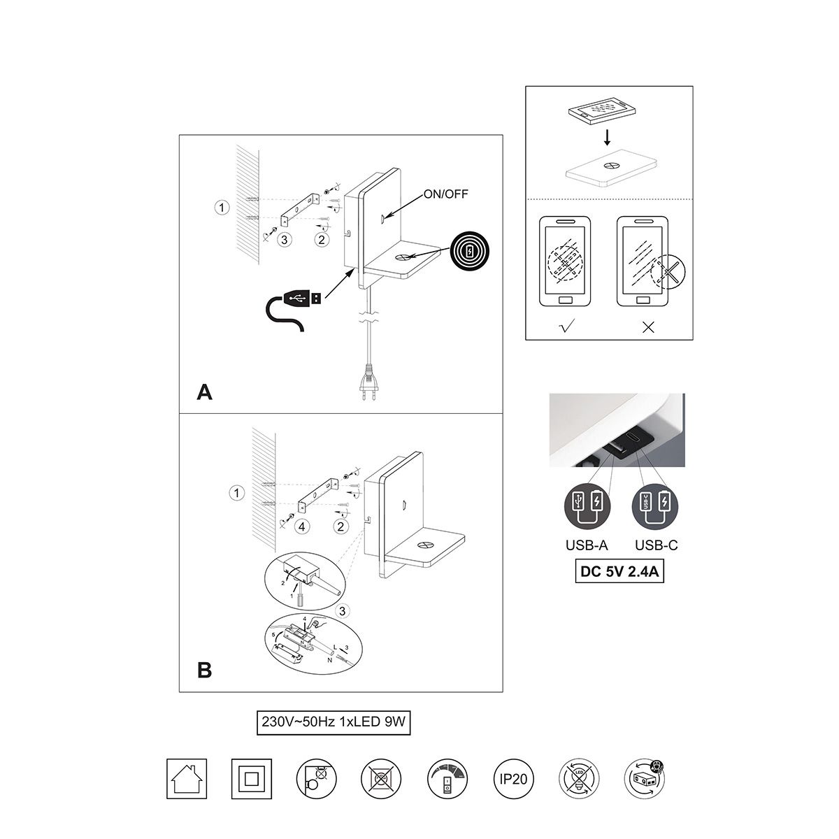 Lampade: LED Wandleuchte, USB-C, Weiss 20 cm Höhe – Nuovo (secondo la descrizione) da Kreuzlingen venduto da Smart-Light 9