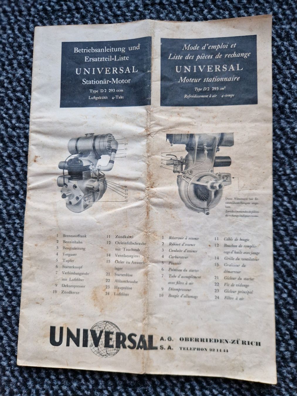 Aebi Trattori: Original Anleitung / ET-Liste Universal Motor D2 Motormäher – Usato da Dürnten venduto da Bachtel84