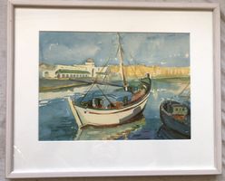 August Hochuli (1900-1990) - Aquarell - Fischerboot/Hafen