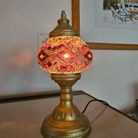 Tischlampe Mosaik rot goldfarben Höhe 30cm guter Zustand